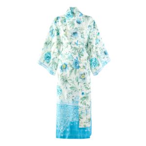 KIMONO SATIN FLORAL – BLEU – BASSETTI