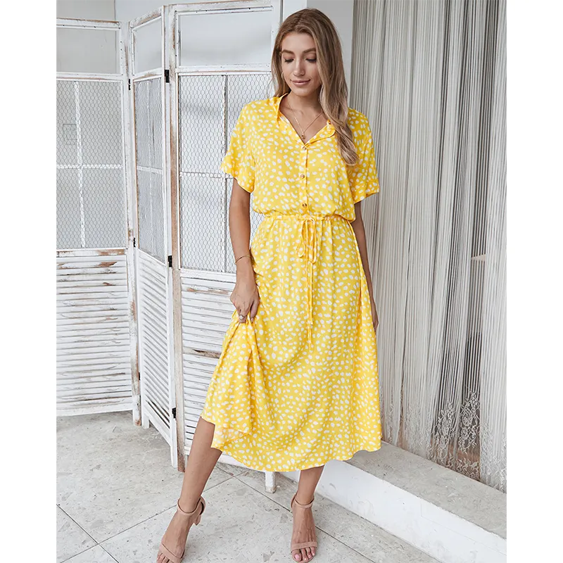 Robe bohème d&rsquo;été à pois pour femmes