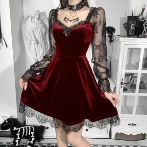 Mini robe gothique noire Grunge pour femme
