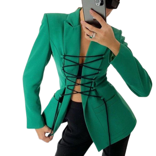 Blazer manches longues à lacets noirs et poches stylé