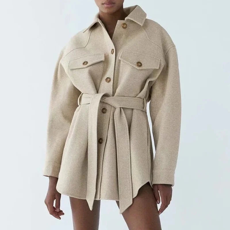 Veste Longue Chic Avec Ceinture