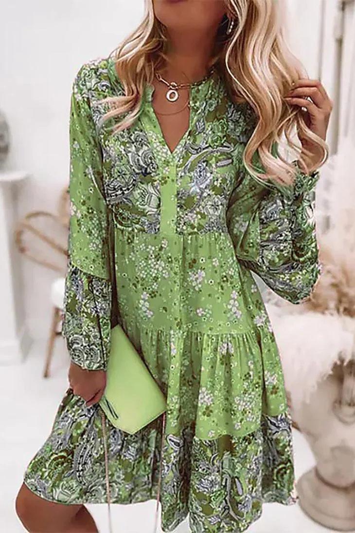 Robe Bohème Courte à Manches Longues – Adélaïde