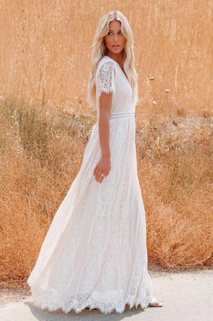 Robe Longue Bohème Blanche en Dentelle – Alba
