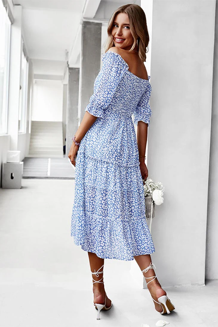 Robe Mi-Longue Bleue Bohème – Cassandre