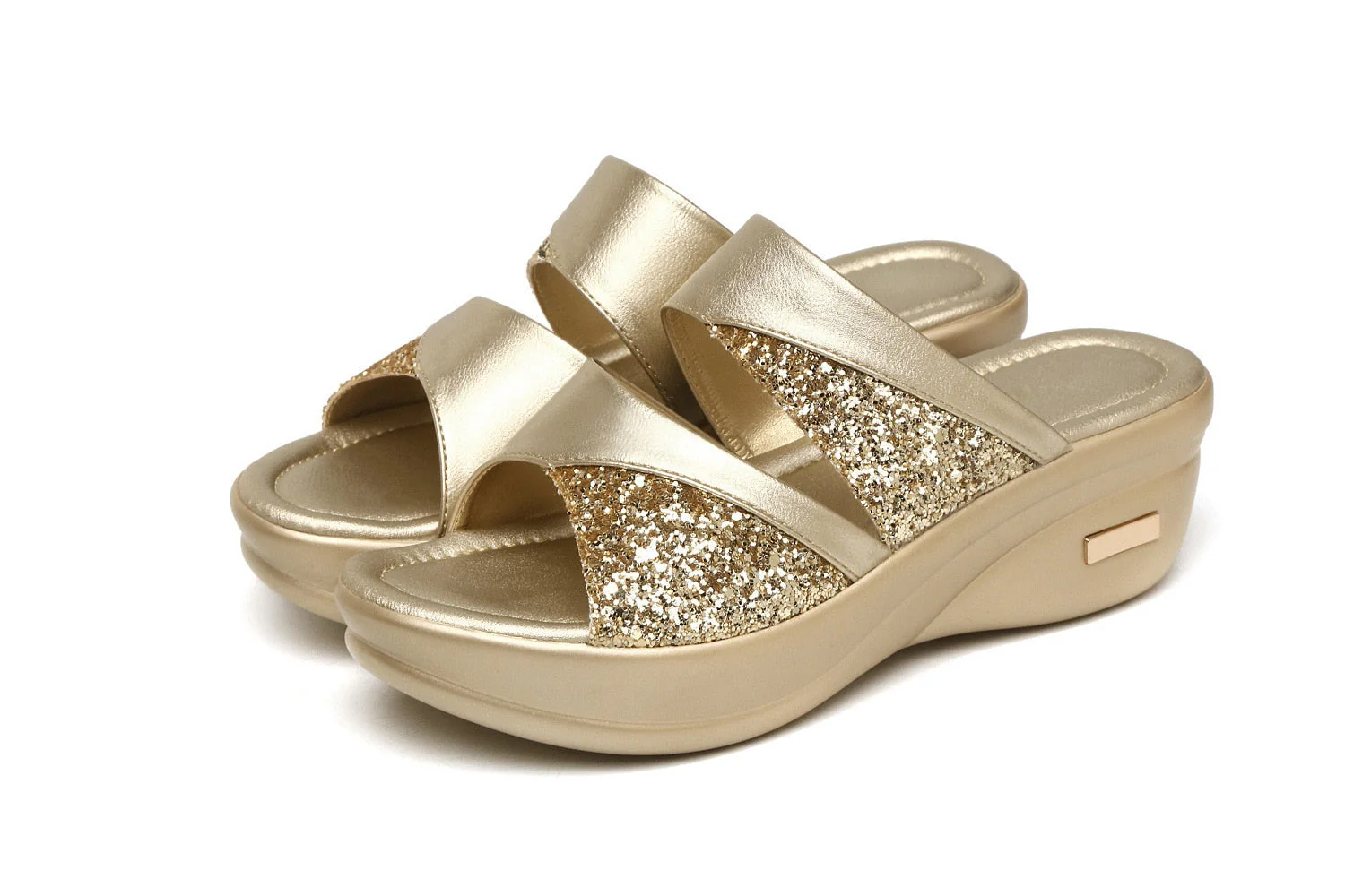 Sandales d&rsquo;été confortables à plateforme compensée à paillettes