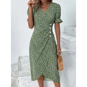 Robe bohème plissée florale en forme de H pour femmes