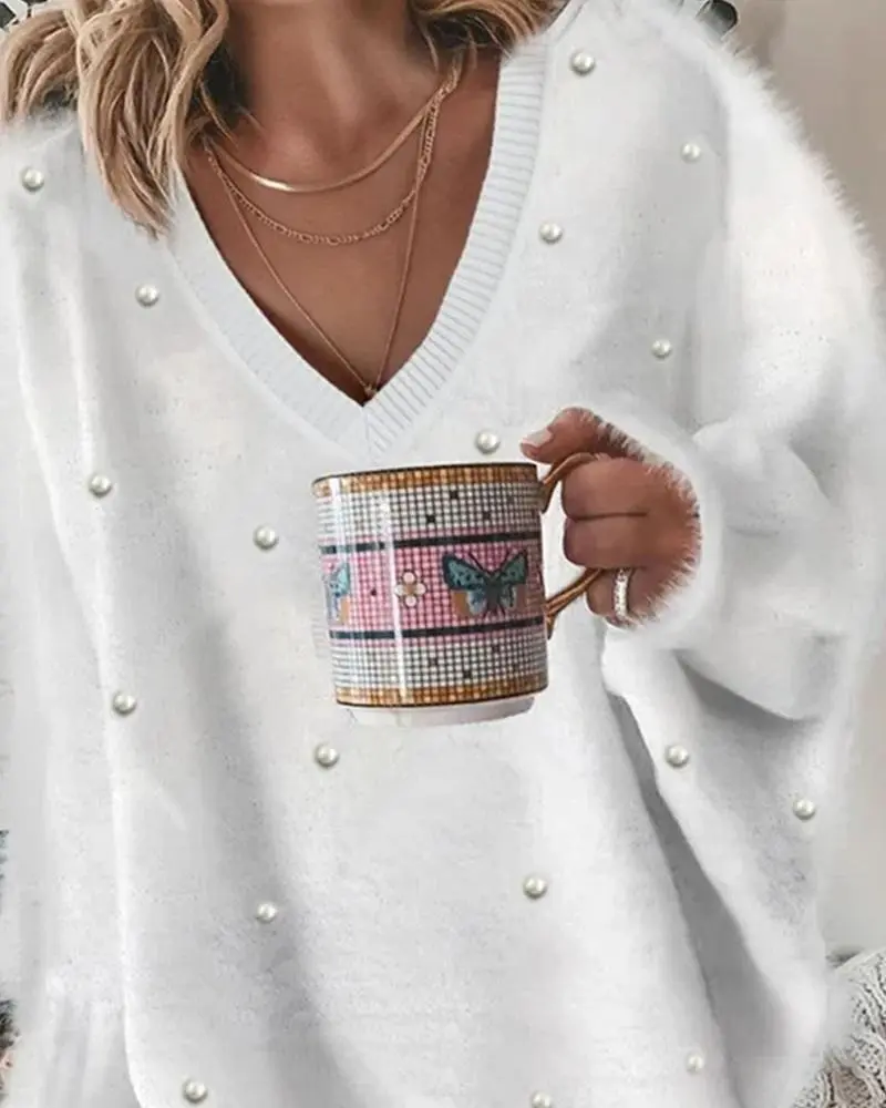 Pull à col en V manches longues pour femmes Zexo