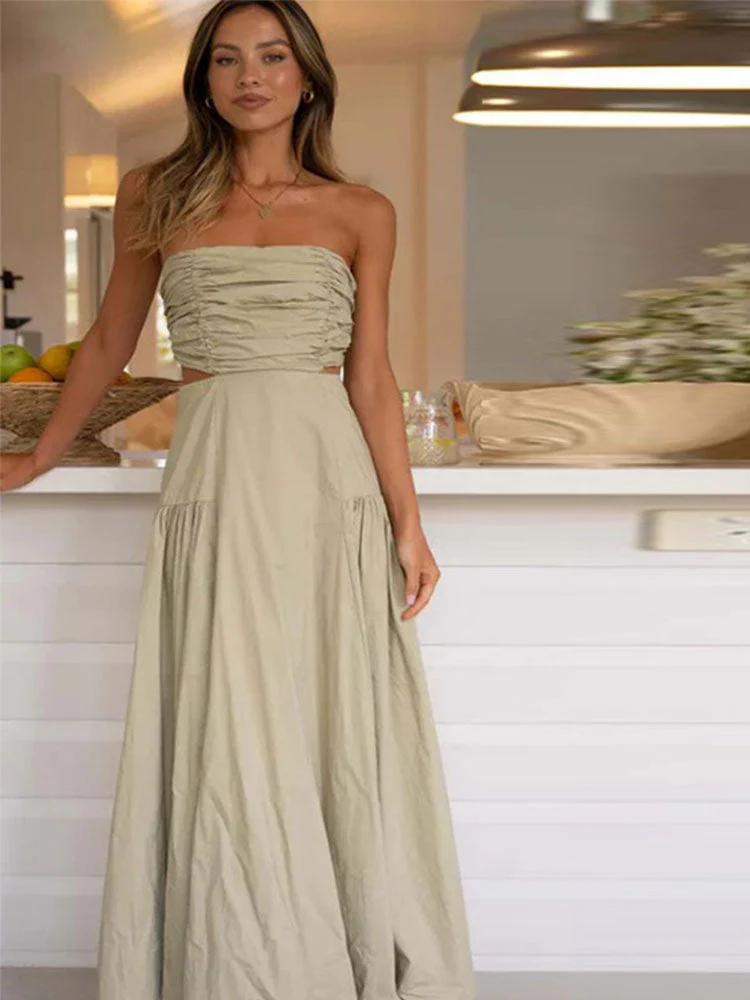 Beate – Robe de soirée mi-longue sans bretelles, élégante pour Femmes