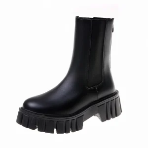 bottines Chelsea Crantées - Lily - Chunky en Similicuir Noir