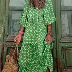 Robe bohème vintage à manches mi-longues pour femmes Tully