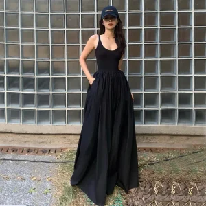 Robe mi-longue taille haute pour femme