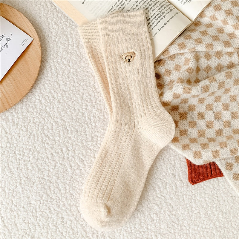 Chaussettes femme rayées avec ours en peluche Nancy