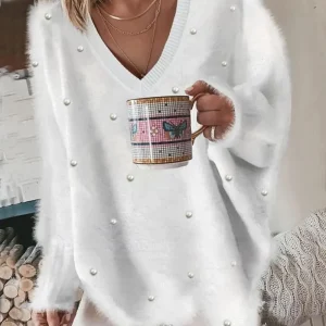Pull à col en V manches longues pour femmes Zexo