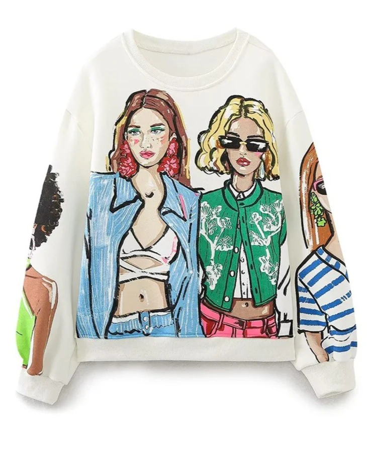 Sweat-shirt à col rond et manches longues pour femme