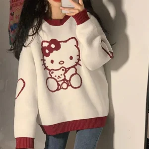 Pull à col rond Hello Kitty pour femme