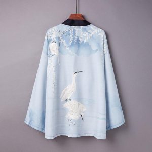 Veste Kimono Court Bleu Grue