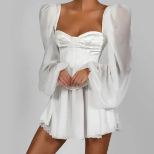 Robe de soirée élégante blanche à manches lanternes