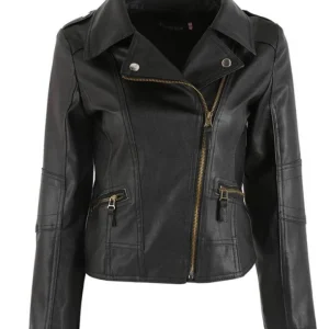 Veste simili cuir noir femme