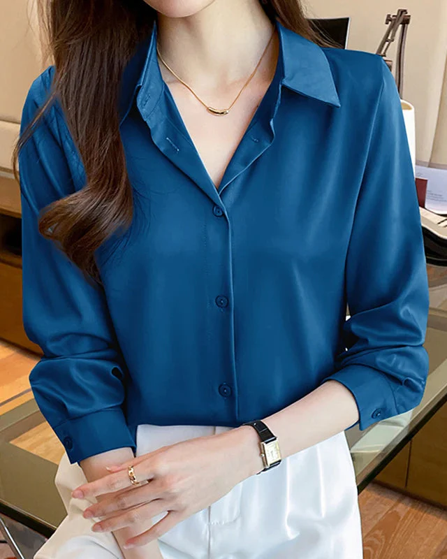 Chemise Femme Élégante en Satin avec Col Rabattu – Chemise Hortense