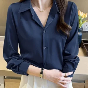 Chemise Femme Élégante en Satin avec Col Rabattu - Chemise Hortense