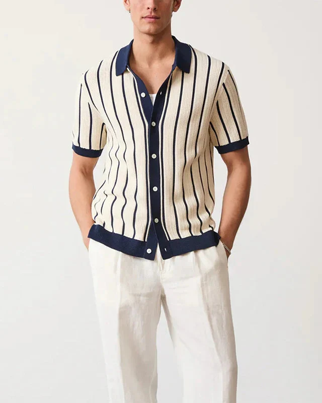 Chemise Homme Rayée en Viscose à Manches Courtes – Chemise Maxence