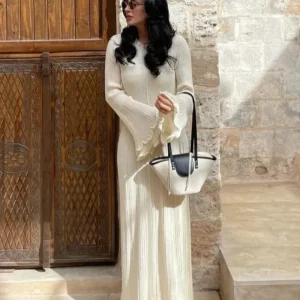 Robe Longue en Maille Femme avec Ourlet Volanté et Style Old Money - Robe Armance