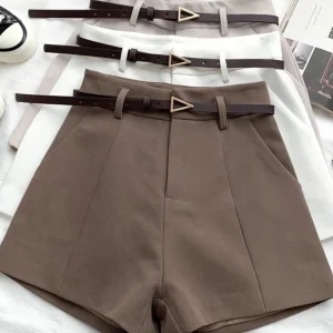 Short Femme Élégant avec Ceinture et Braguette Zippée - Short Colombe